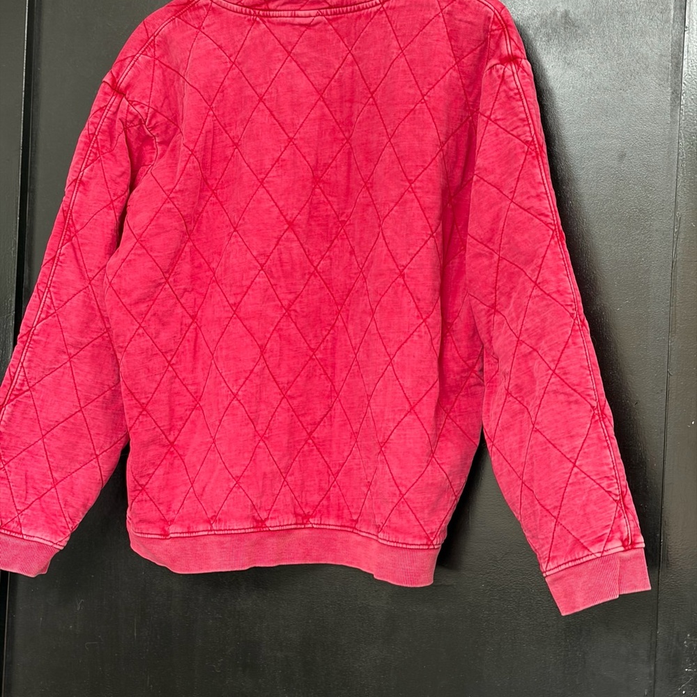 Gameday Couture Vibrant Red Pink Quilted Pullover Warm Soft Polished Style - Picture 4 of 5